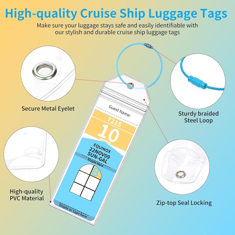 XIANGXING Royal Caribbean Luggage Tag Holders, 10 Pack Zip Seal Clear Cruise Luggage Tag Holder with Steel Loops for Royal Caribbean & Celebrity Cruise Essentials (10 Pcs with 10 Colors Ring) - Image 3